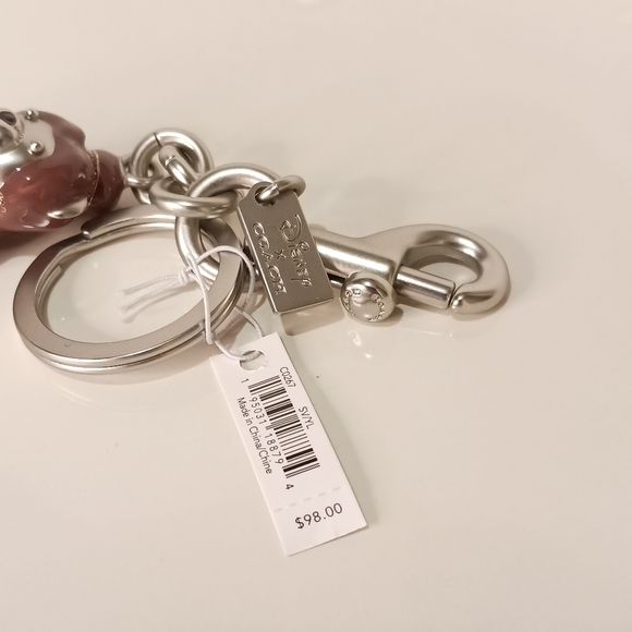 NWT Disney x Coach Princess Belle Metal Bear Keychain Bag Charm - Picture 5 of 8